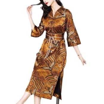 Плътена коприна рокля с принт, средна дължина, градски хипстер стил, съдържание на коприна над 95%, вторичен плат 30–50%