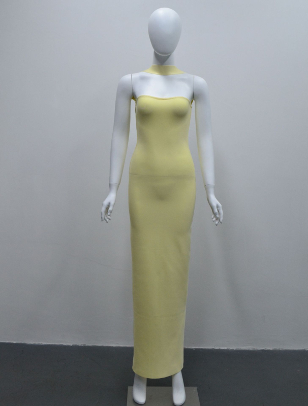 Rochie lungă pentru femei cu gât halter, stil Bandage, poliester cu elastan, culoare solidă, talie înaltă