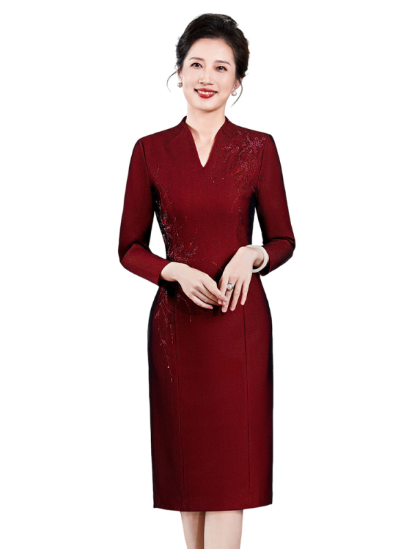 Есен 2025 Висок клас сватбена рокля за майката на булката с мъниста, средна дължина, композитен материал, полиестерова тъкан 90–95%