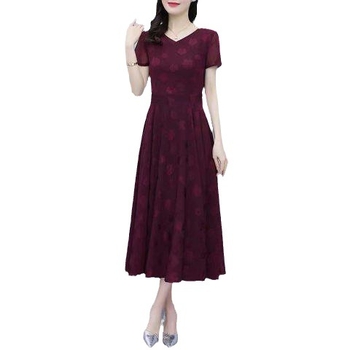 Μακρύ φόρεμα σε γραμμή Α για γυναίκες μέσης ηλικίας, V-λαιμό, φλοράλ με 3D εκτύπωση σε πολυεστερικό ύφασμα