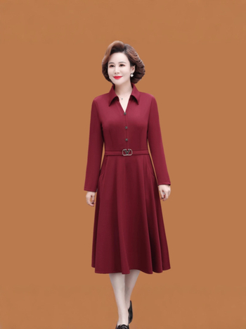 Poliesterio midi ilgio suknelė, elegantiškas kasdienis stilius, 70-80% poliesterio, ruduo 2025