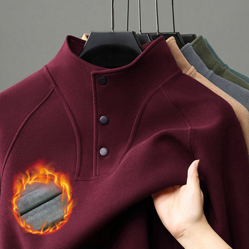 Zimska muška majica s flis podstavom, okrugli izrez, dugi rukav, slobodan kroj, poliesterska smjesa