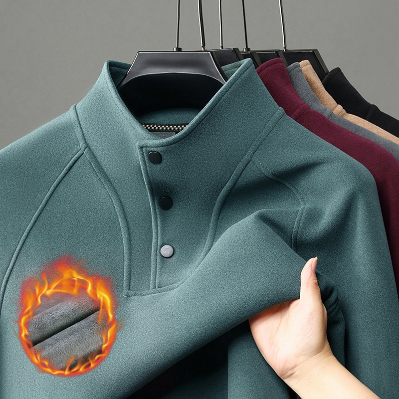 Zimska muška majica s flis podstavom, okrugli izrez, dugi rukav, slobodan kroj, poliesterska smjesa