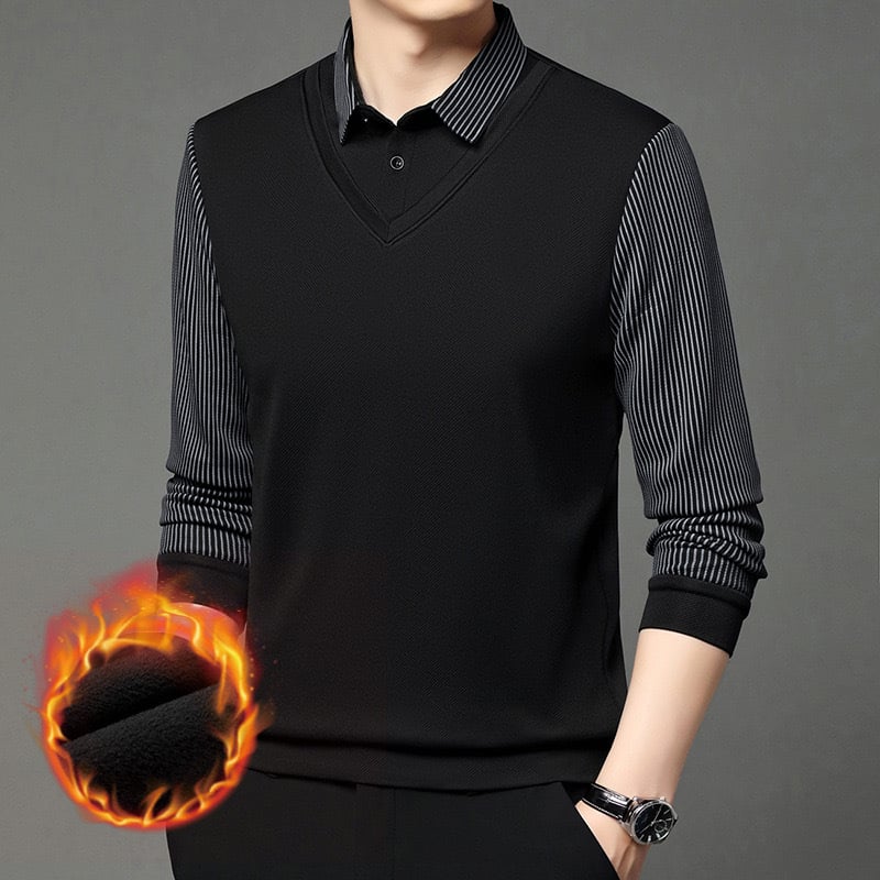 Zimska muška flis majica s reverom, dugi rukavi, udoban kroj