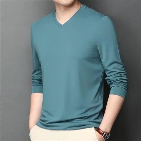 Ανδρικό μακρυμάνικο T-shirt βάσης από μείγμα βαμβακιού, στρογγυλός λαιμός, χωρίς κουκούλα, βάρος 180–250 g