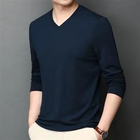 Ανδρικό μακρυμάνικο T-shirt βάσης από μείγμα βαμβακιού, στρογγυλός λαιμός, χωρίς κουκούλα, βάρος 180–250 g