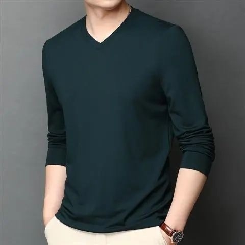 Ανδρικό μακρυμάνικο T-shirt βάσης από μείγμα βαμβακιού, στρογγυλός λαιμός, χωρίς κουκούλα, βάρος 180–250 g