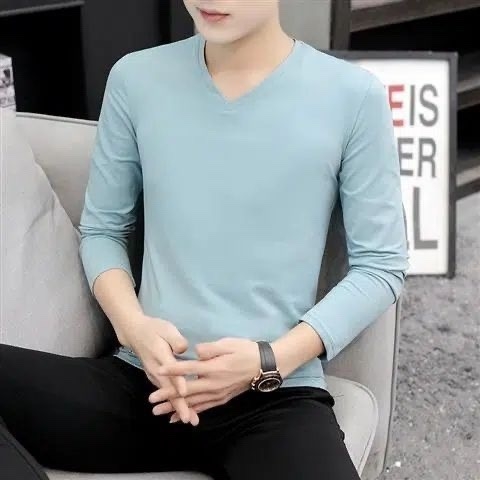 Ανδρικό μακρυμάνικο T-shirt βάσης από μείγμα βαμβακιού, στρογγυλός λαιμός, χωρίς κουκούλα, βάρος 180–250 g