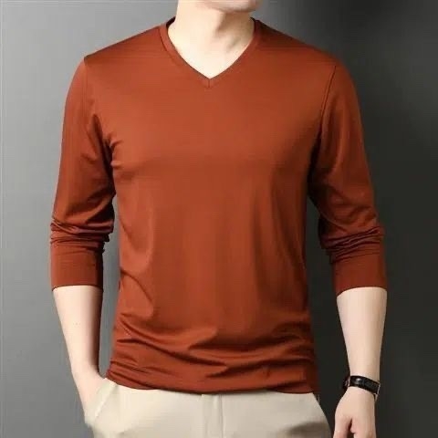 Ανδρικό μακρυμάνικο T-shirt βάσης από μείγμα βαμβακιού, στρογγυλός λαιμός, χωρίς κουκούλα, βάρος 180–250 g