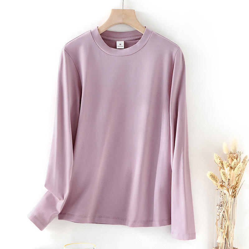 Tricou din bumbac cu mâneci lungi, croială slim, guler semi‑înalt, culoare solidă, lungime standard