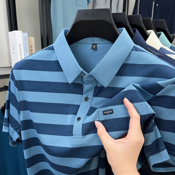 Muška ljetna polo majica s pravim džepom, prugastog uzorka, lagana, kratkih rukava