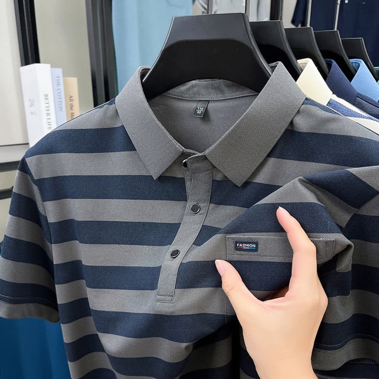 Muška ljetna polo majica s pravim džepom, prugastog uzorka, lagana, kratkih rukava