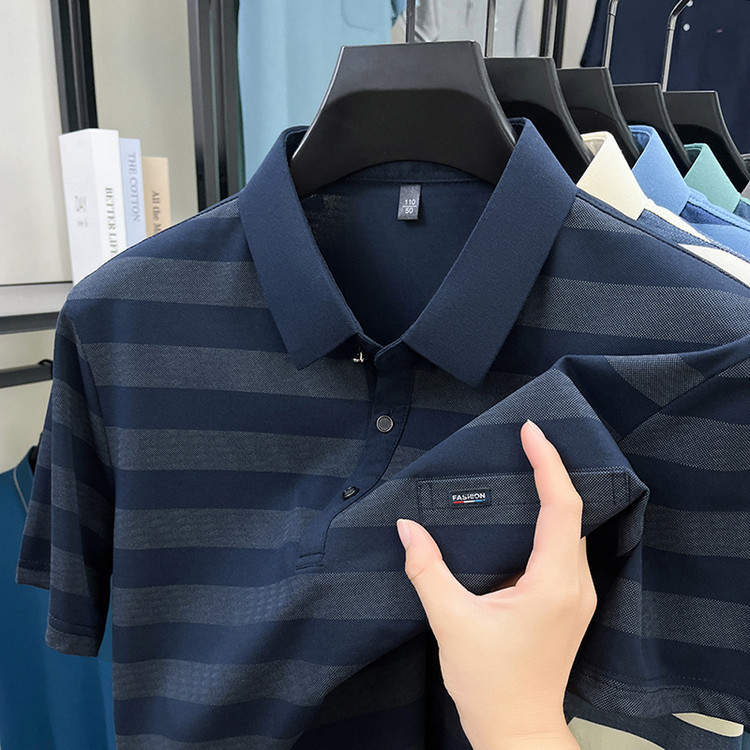 Muška ljetna polo majica s pravim džepom, prugastog uzorka, lagana, kratkih rukava