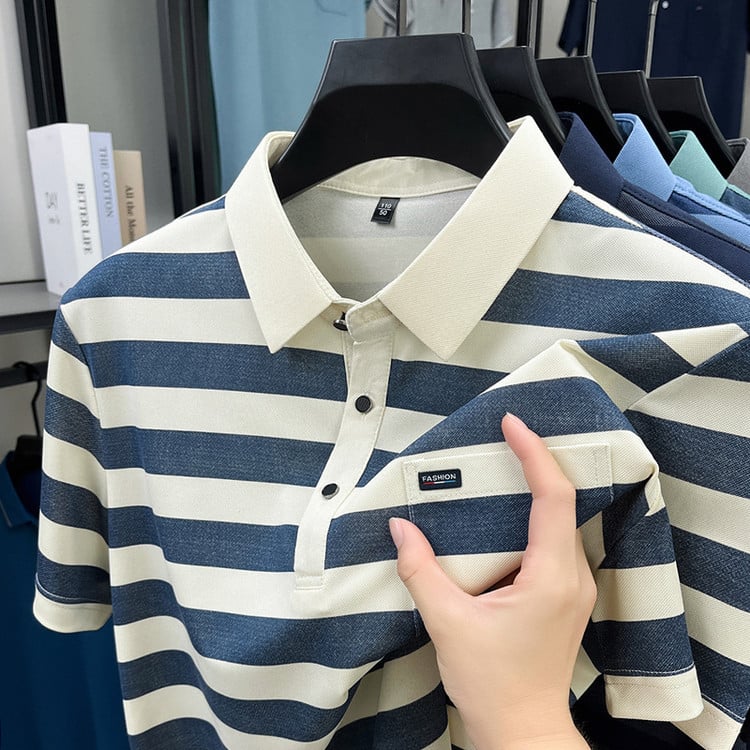 Muška ljetna polo majica s pravim džepom, prugastog uzorka, lagana, kratkih rukava