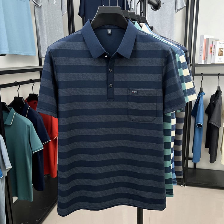 Muška ljetna polo majica s pravim džepom, prugastog uzorka, lagana, kratkih rukava
