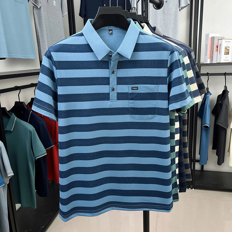 Muška ljetna polo majica s pravim džepom, prugastog uzorka, lagana, kratkih rukava