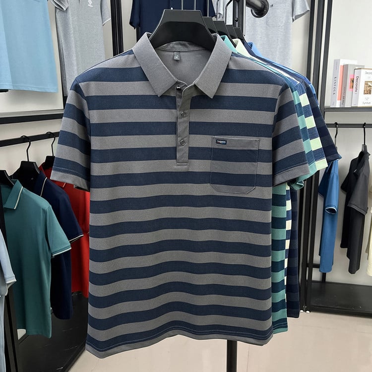 Muška ljetna polo majica s pravim džepom, prugastog uzorka, lagana, kratkih rukava