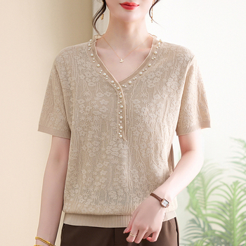 Naistele lühikeste varrukatega ice-silk top, ümmarguse kaelusega, igapäevane stiil, polüestri kiud >95%, triikimata