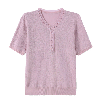 Naistele lühikeste varrukatega ice-silk top, ümmarguse kaelusega, igapäevane stiil, polüestri kiud >95%, triikimata