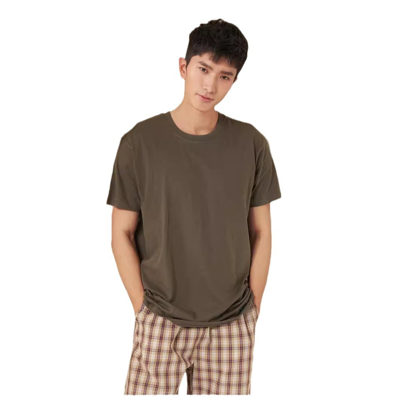 Pamukasti muški T-shirt s okruglim izrezom, opušten kroj, kratki rukav, tanak materijal, upija vlagu
