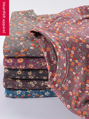 Moteriška šilta apatinė palaidinė su ilgomis rankovėmis, apvaliu kaklu, gėlių raštas, poliesterio pluoštas (>95%)