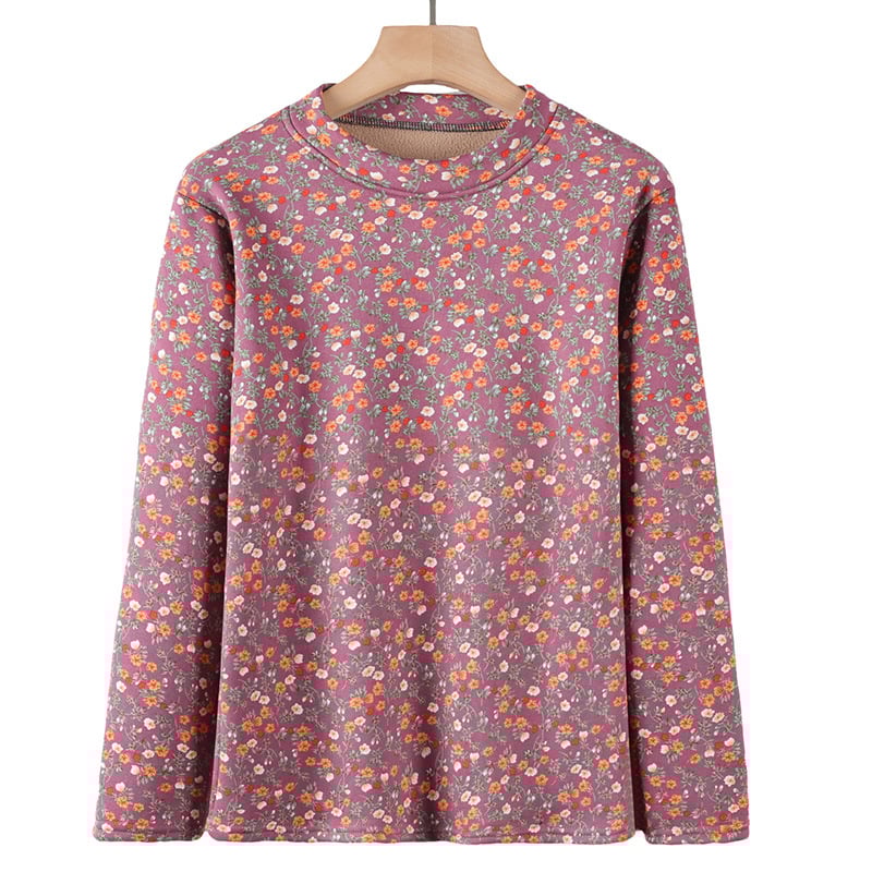 Moteriška šilta apatinė palaidinė su ilgomis rankovėmis, apvaliu kaklu, gėlių raštas, poliesterio pluoštas (>95%)