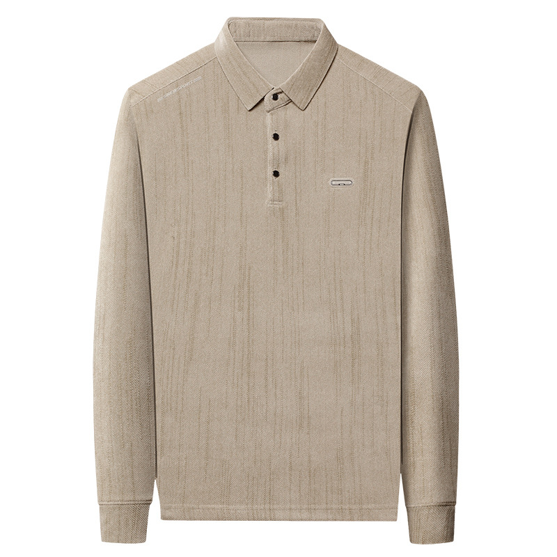 Tricou pentru bărbați cu mânecă lungă, croială lejeră, guler rever, culoare solidă, stil coreean pulover, poliester 87% + elastan 13% (Stil: versiune coreeană, pulover; Material: poliester 87% + elastan 13%; Model: solid; Croială: lejeră; Guler: rever)