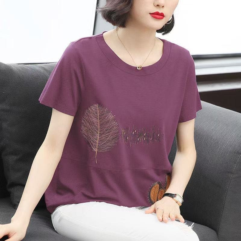 Pamuk ženski T-shirt s vezom, kratkim rukavima, slobodan kroj, okrugli izrez