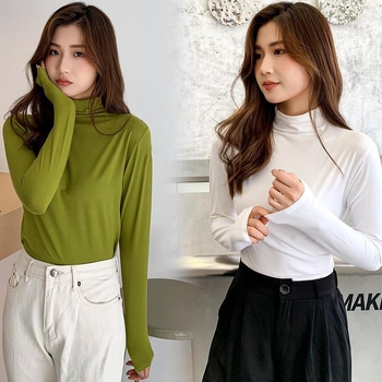 Ženski top s pola visokim ovratnikom, mask-stil za jesen-zimu, milk silk baza, uski kroj, dugi rukavi, mekano i elegantno