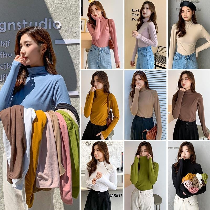 Ženski top s pola visokim ovratnikom, mask-stil za jesen-zimu, milk silk baza, uski kroj, dugi rukavi, mekano i elegantno