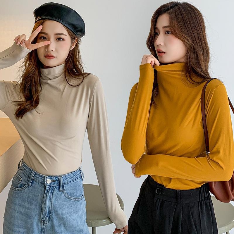 Ženski top s pola visokim ovratnikom, mask-stil za jesen-zimu, milk silk baza, uski kroj, dugi rukavi, mekano i elegantno