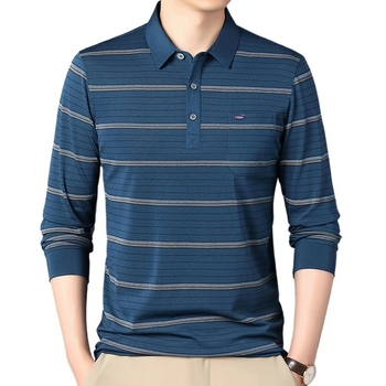 Polo majica s dugim rukavima i džepom za muškarce srednje dobi, pamuk mješavina, jesenski casual stil