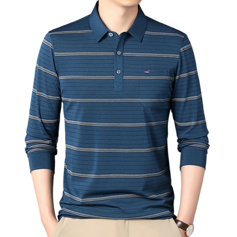 Polo majica s dugim rukavima i džepom za muškarce srednje dobi, pamuk mješavina, jesenski casual stil