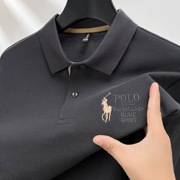 Muška dugačka majica od pamuka s izšivenim detaljem i rever ovratnikom, casual stil