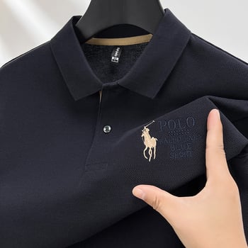 Muška dugačka majica od pamuka s izšivenim detaljem i rever ovratnikom, casual stil