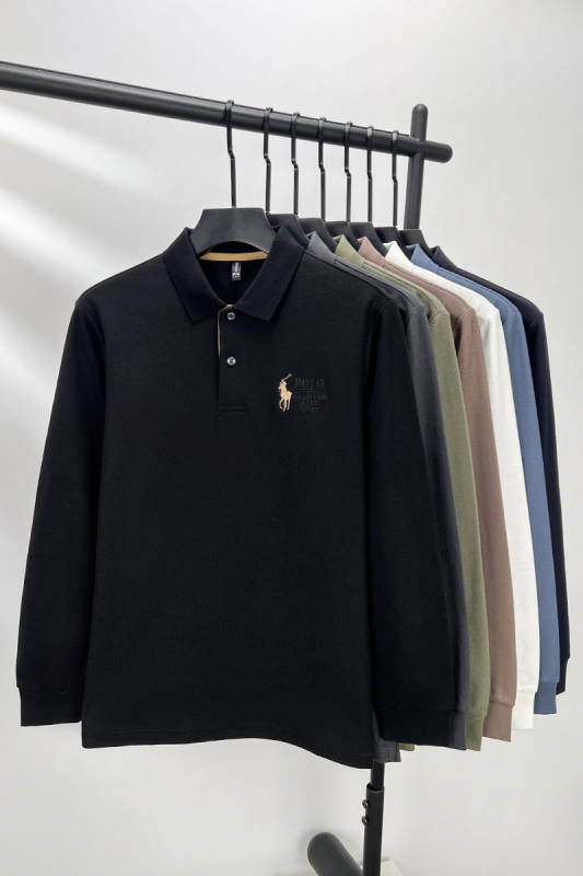 Muška dugačka majica od pamuka s izšivenim detaljem i rever ovratnikom, casual stil