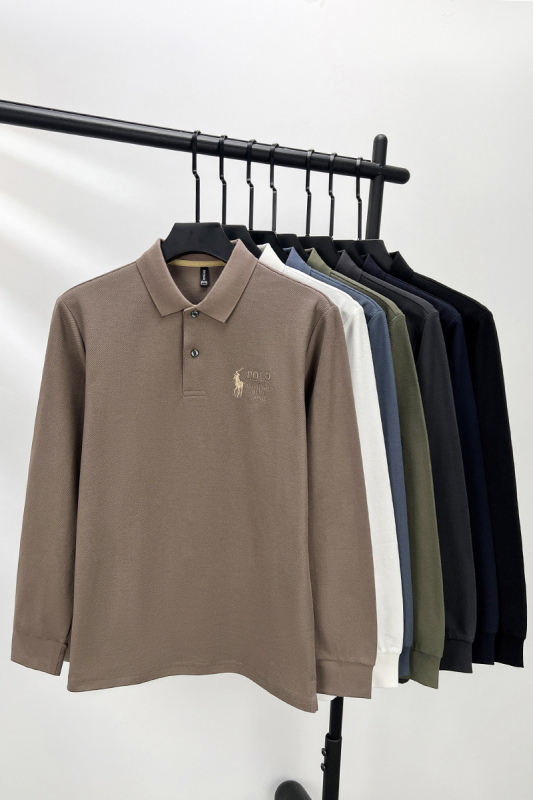 Muška dugačka majica od pamuka s izšivenim detaljem i rever ovratnikom, casual stil