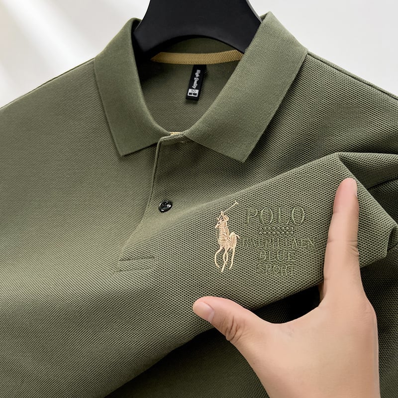 Muška dugačka majica od pamuka s izšivenim detaljem i rever ovratnikom, casual stil