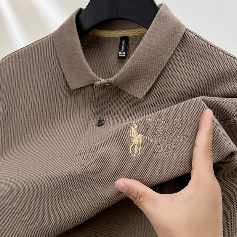 Muška dugačka majica od pamuka s izšivenim detaljem i rever ovratnikom, casual stil