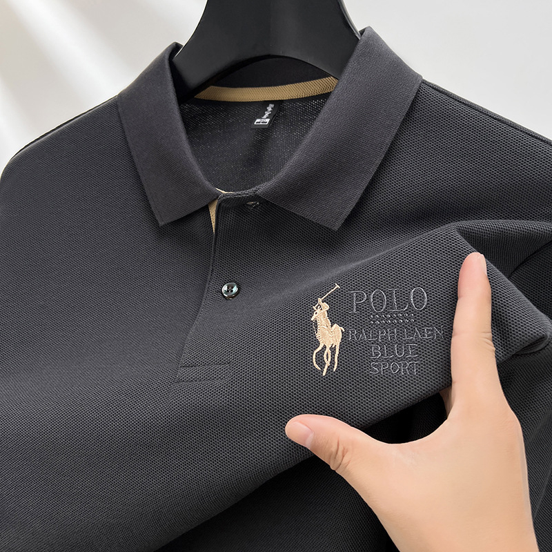 Muška dugačka majica od pamuka s izšivenim detaljem i rever ovratnikom, casual stil