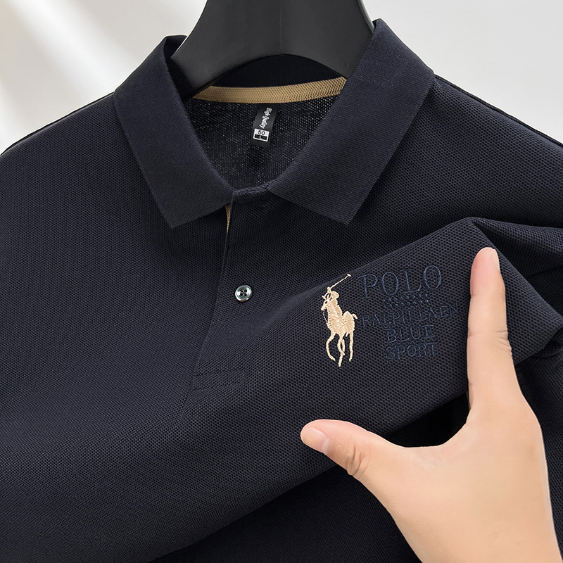 Muška dugačka majica od pamuka s izšivenim detaljem i rever ovratnikom, casual stil