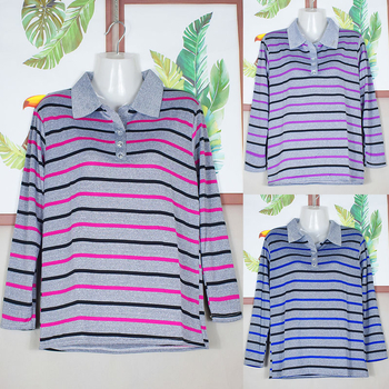 Ženski top s polo ovratnikom, prugasti, dugi rukav, ležerni gradski stil
