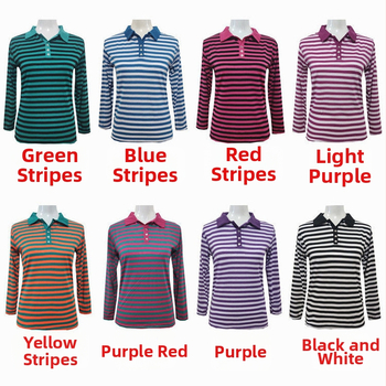 Ženski top s polo ovratnikom, prugasti, dugi rukav, ležerni gradski stil
