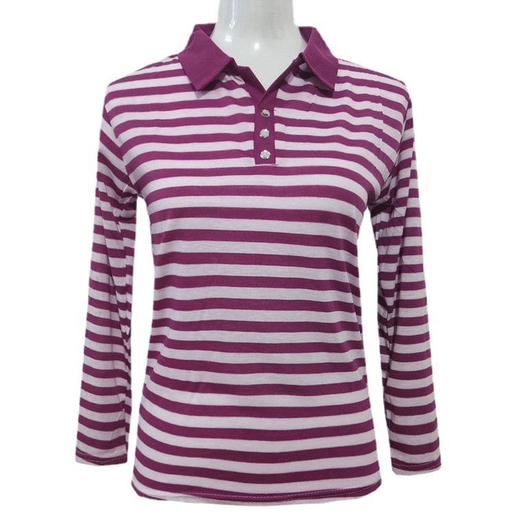 Ženski top s polo ovratnikom, prugasti, dugi rukav, ležerni gradski stil