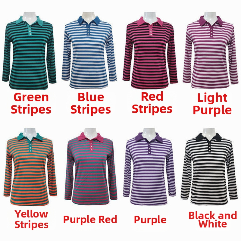 Ženski top s polo ovratnikom, prugasti, dugi rukav, ležerni gradski stil