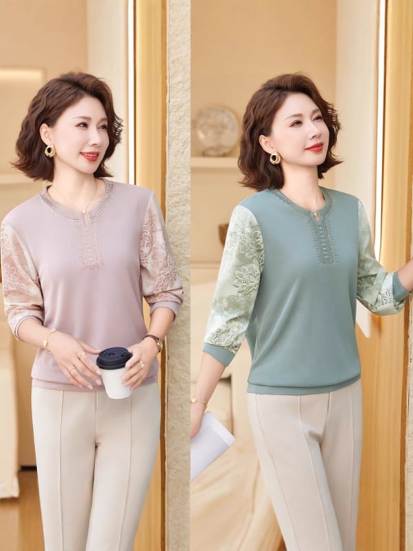 Elegantiška rudens moters palaidinė su ilgomis rankovėmis, V kaklo iškirptė, gėlių raštas, poliesterio audinys (>95%)