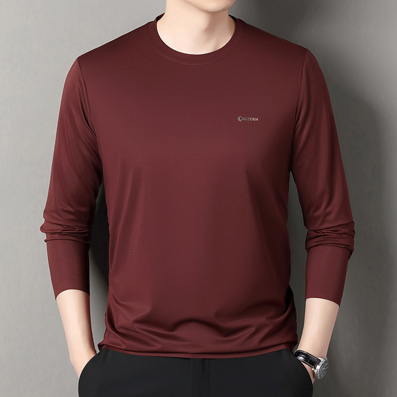 Dugom rukavima majica od smjese poliester/spandex/svila, ležerni kroj, okrugli ovratnik, za muškarce srednje dobi