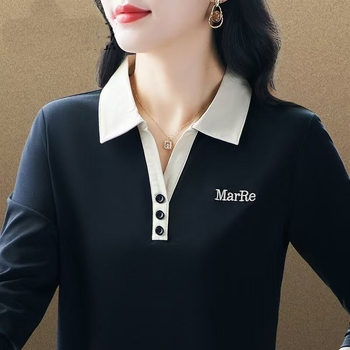 Tricou polo pentru femei cu mânecă lungă, culoare solidă, amestec poliester-spandex, croială dreaptă, primăvara 2025