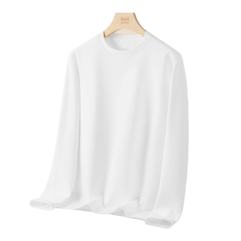 Tricou din fibre de vâscoză, culoare solidă, mâneci lungi, guler rotund.