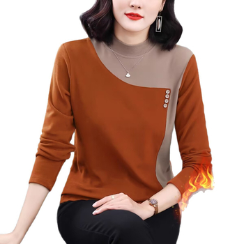 Tricou damă din catifea dublă pe ambele fețe, design patchwork, cu glugă, mâneci lungi, guler semi-turtleneck, țesătură de poliester